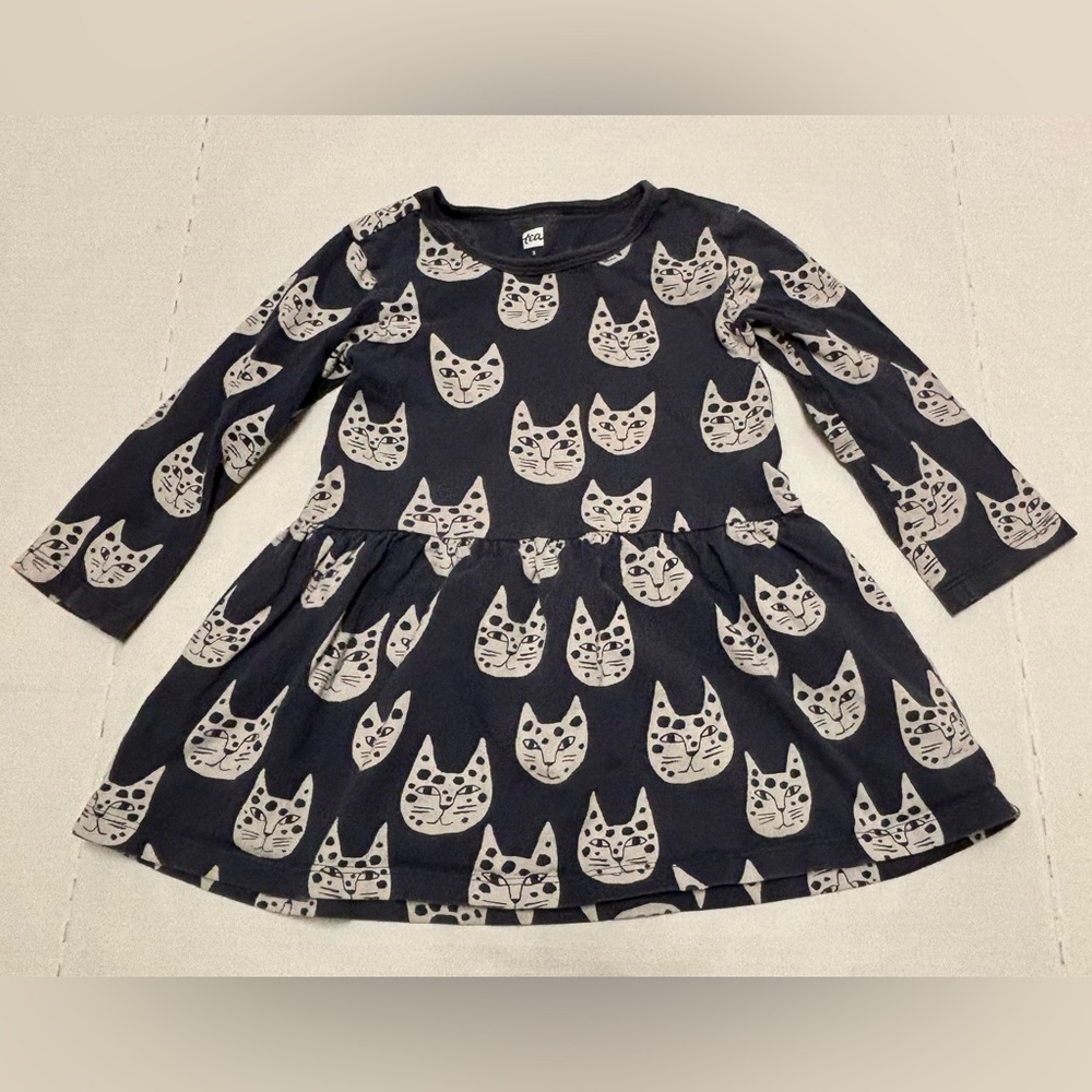 Tea Collection skirted staple dress long sleeve Kool Katts, size 2T